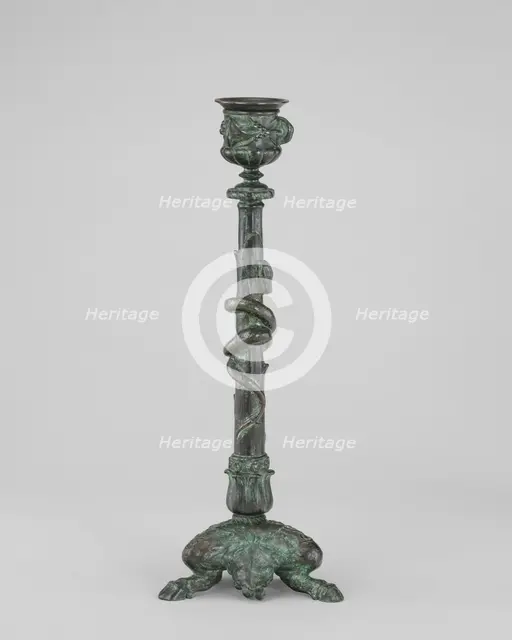 Candlestick with Volubilis, Roots, and Fawn's Feet with a Serpent about the Stem, c. 1845/1874. Creator: Antoine-Louis Barye.