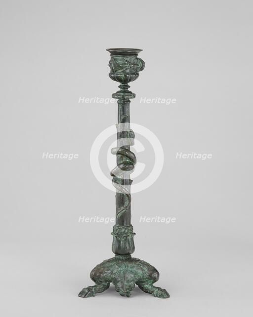 Candlestick with Volubilis, Roots, and Fawn's Feet with a Serpent about the Stem, c. 1845/1874. Creator: Antoine-Louis Barye.