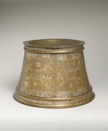 Candlestick with Enthronement Scene, Iraq, second quarter 13th century. Creator: Unknown