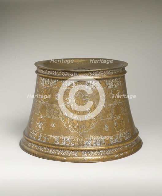 Candlestick with Enthronement Scene, Iraq, second quarter 13th century. Creator: Unknown.