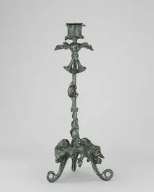 Candlestick with Leaves and Clochettes, and a Scarab on the Stem, model n.d., cast 1857/1874. Creator: Antoine-Louis Barye