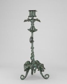 Candlestick with Leaves and Clochettes, and a Scarab on the Stem, model n.d., cast 1857/1874. Creator: Antoine-Louis Barye