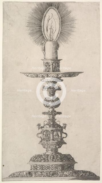 Candlestick with Lighted Candle from: Insigne Ac Plane Novum Opus Cratero graphicum; Ein n..., 1551. Creator: Mathias Zundt.