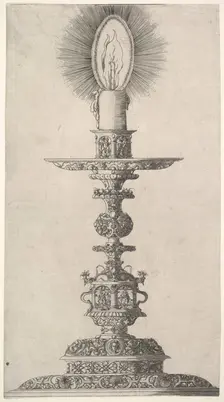 Candlestick with Lighted Candle from: Insigne Ac Plane Novum Opus Cratero graphicum; Ein n..., 1551. Creator: Mathias Zundt