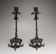 Candlesticks, 1800s. Creator: Antoine-Louis Barye (French, 1796-1875)