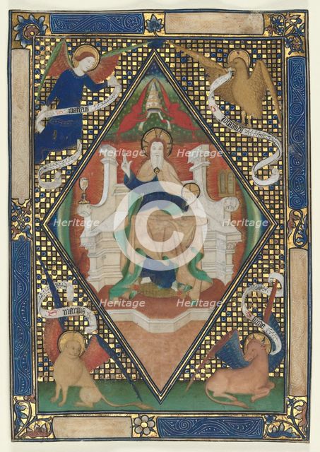 Canon Page from a Missal: Christ in Majesty with Evangelists, c. 1410. Creator: Unknown.