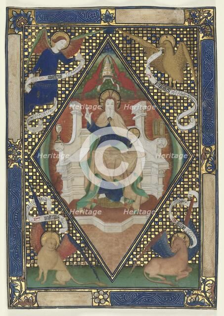 Canon Page from a Missal: Christ in Majesty with Evangelists, c. 1410. Creator: Unknown.