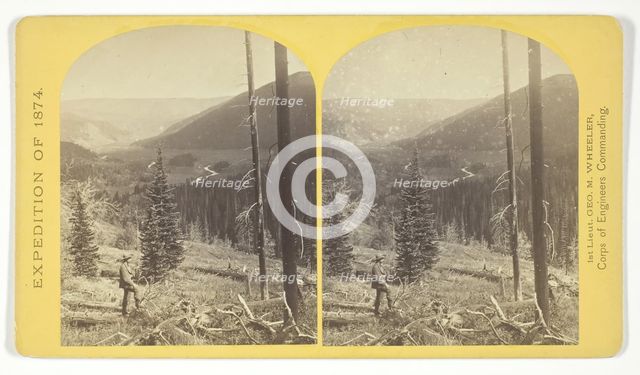 Cañon, Valley of the Conejos River, looking south from vicinity of "Lost Lakes", 1874. Creator: Tim O'Sullivan.