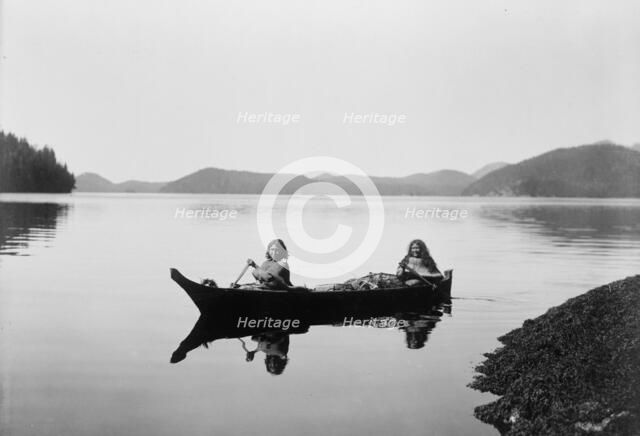 Canoeing on Clayquot Sound, c1910. Creator: Edward Sheriff Curtis.