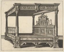 Canopy Bed from Verscheyden Schrynwerck (...) ['Plusieurs Menuiseries (...)'], 1658. Creator: Paul Vredeman de Vries