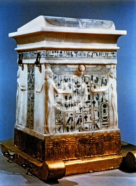 Canopic vase found among the grave goods in the tomb of Pharaoh Tutankhamun, carved in alabaster.