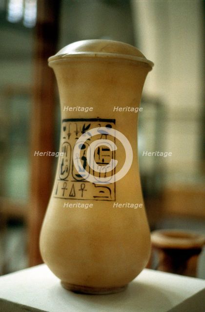 Canopic jar, vessel used for burial of embalmed viscera, Ancient Egyptian. Artist: Unknown