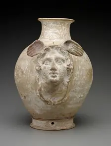 Canosan White-Ground Amphora with Protomes: Medusa and Centaurs, 3rd-2nd centuries BC. Creator: Unknown
