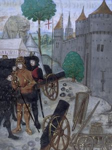 Cannon and equipment, late 15th century. Creator: Unknown