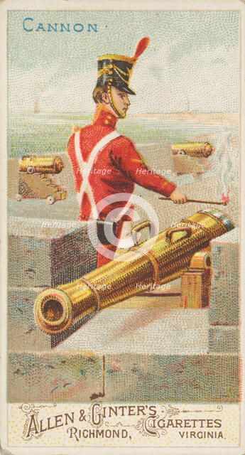 Cannon, from the Arms of All Nations series (N3) for Allen & Ginter Cigarettes Brands, 1887. Creator: Allen & Ginter.