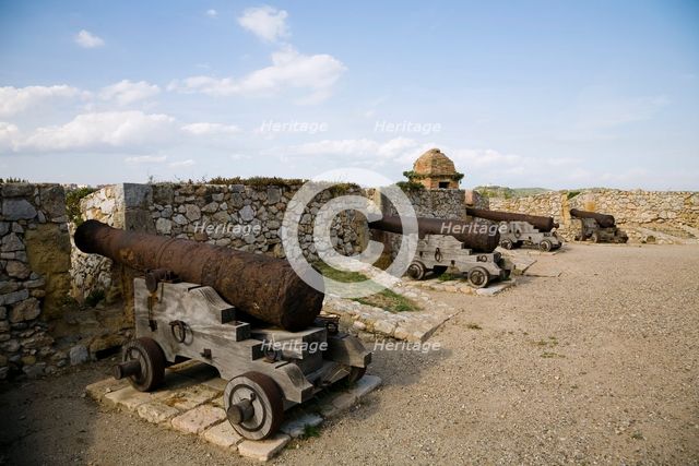 Cannon in the medieval fortress of Tarragona, Catalonia, Spain, 2007. Creator: Samuel Magal.