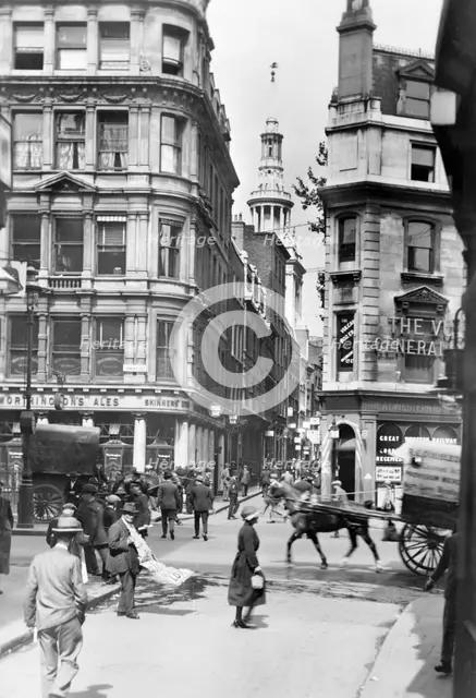 Cannon Street and St Mary Aldermary Church, London, c1920s. Creator: George Davison Reid.