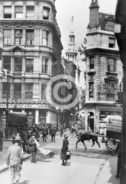 Cannon Street and St Mary Aldermary Church, London, c1920s. Creator: George Davison Reid.