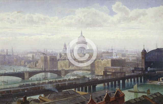 Cannon Street Railway Bridge and Southwark Bridge, London, 1892. Artist: John Crowther