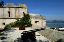 Cannons on a gun platform, Portland Castle, Dorset, 2004. Artist: Historic England Staff Photographer