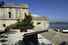Cannons on a gun platform, Portland Castle, Dorset, 2004. Artist: Historic England Staff Photographer