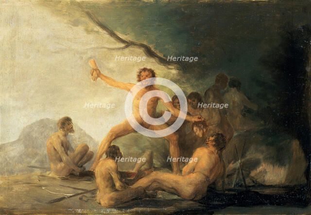 Cannibals Contemplating Human Remains (Caníbales contemplando restos humanos), c 1800. Creator: Goya; Francisco; de (1746-1828).
