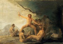 Cannibals Contemplating Human Remains (Caníbales contemplando restos humanos), c 1800. Creator: Goya; Francisco; de (1746-1828)