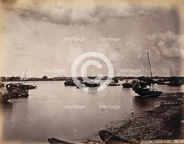 Canton, China: boats off the coast of Canton City, looking south to Honam island, c1873. Creator: William Pryor Floyd.