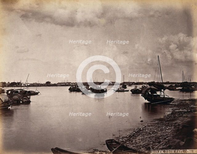 Canton, China: boats off the coast of Canton City, looking south to Honam island, c1873. Creator: William Pryor Floyd.