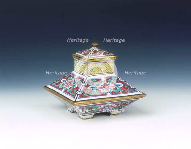 Canton enamel condiment jar and cover, Qing dynasty, China, 18th century. Artist: Unknown