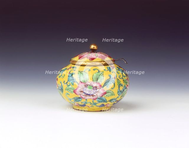 Canton enamel condiment jar and cover, Qing dynasty, China, c1820-c1840. Creator: Unknown.