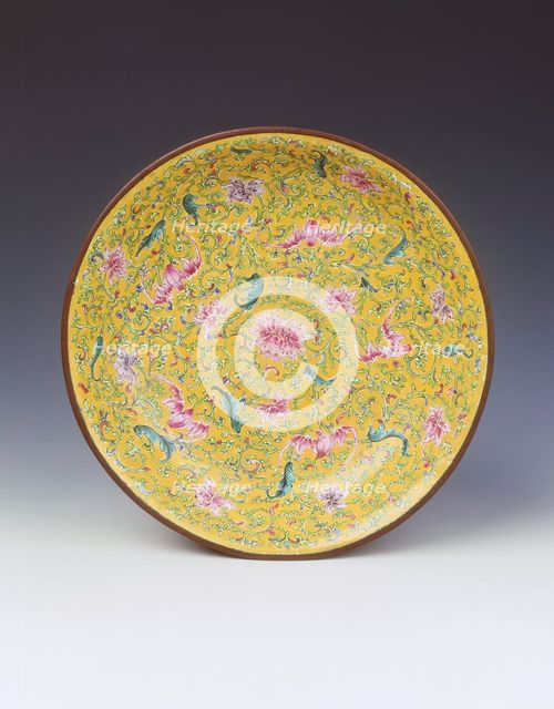 Canton enamel saucer with bats amid foliage, Qing dynasty, China, 18th century. Creator: Unknown.