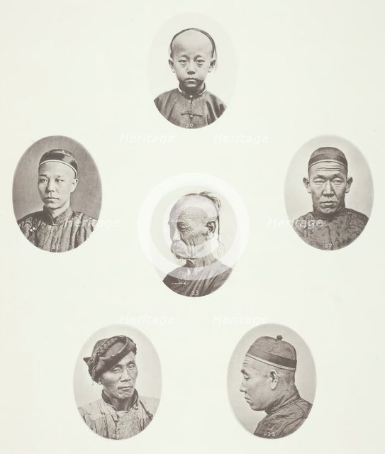 Cantonese Boy; Cantonese Merchant; Mongolian Male Head; A Venerable Head; A Labourer..., c. 1868. Creator: John Thomson.