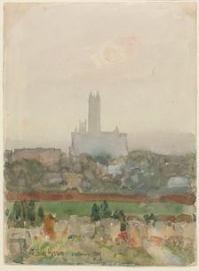 Canterbury Cathedral (recto); Hands Holding a Book (verso), 1889. Creator: Childe Hassam (American, 1859-1935)