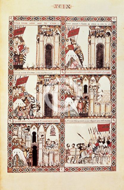 Cantiga XCIX: 'Como Santa Maria destruyu un gran poboo de mouros que entraran ha vila de crischao…