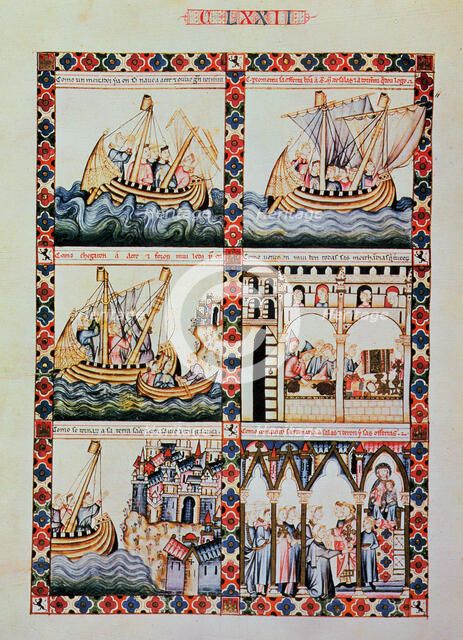 Cantiga CLXXII: 'Como un mercader va en su nave a Acre para vender y comprar mercancías y promete…