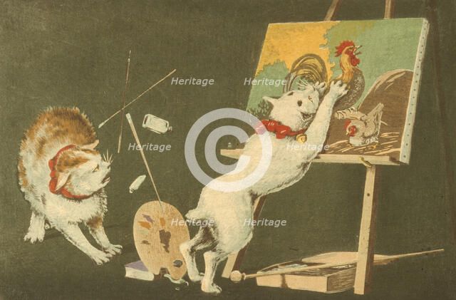 Canvas and Cats, between c1879 and c1881. Creator: Kobayashi Kiyochika.