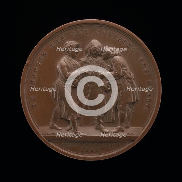 Canvassing for Votes (central scene from a painting by William Hogarth) [reverse], 1848. Creator: Leonard Charles Wyon.