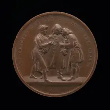 Canvassing for Votes (central scene from a painting by William Hogarth) [reverse], 1848. Creator: Leonard Charles Wyon