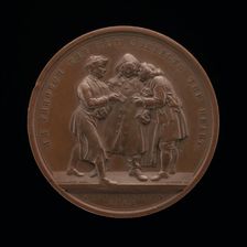 Canvassing for Votes (central scene from a painting by William Hogarth) [reverse], 1848. Creator: Leonard Charles Wyon