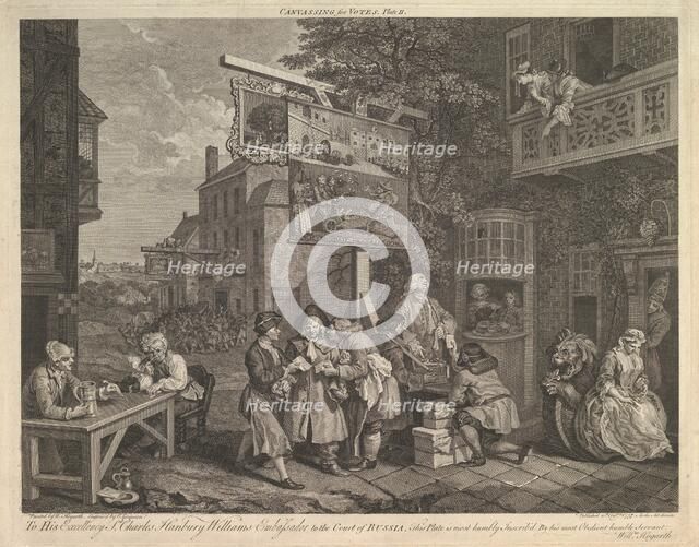 Canvassing for Votes, Plate II: Four Prints of an Election, February 20, 1757. Creator: Charles Grignion.
