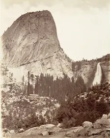 Cap of Liberty and Nevada Fall, Yosemite, ca. 1872, printed ca. 1876. Creator: Attributed to Carleton E. Watkins
