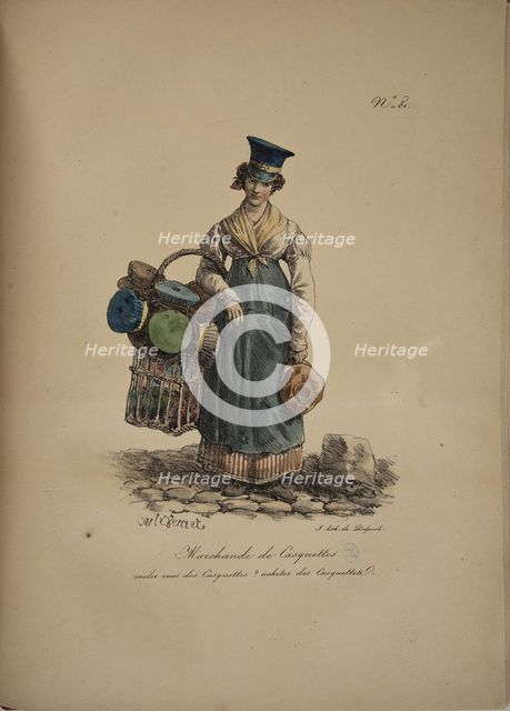 Cap seller. From the Series "Cris de Paris" (The Cries of Paris), 1815. Creator: Vernet, Carle (1758-1836).
