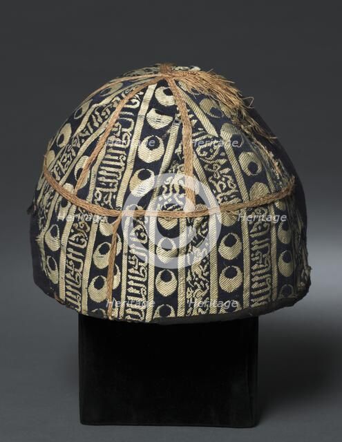 Cap with striped inscribed silk, 1300s. Creator: Unknown.