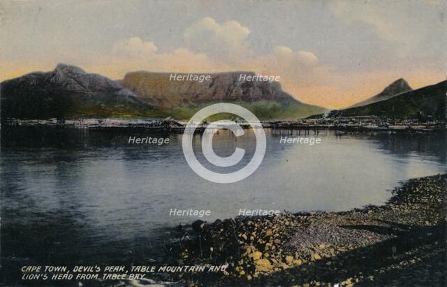 'Cape Town, Devil's Peak, Table Mountain and Lion's Head from Table Bay', c1900. Artist: Unknown.