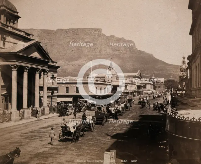Cape Town, South Africa: horses and carriages on Adderley Street, with Table Mountain..., 1896. Creator: George Washington Wilson.