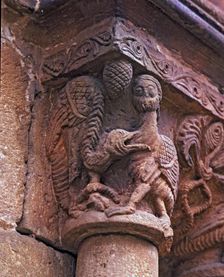 Capital decorated with animal motifs in the cloister of the old monastery