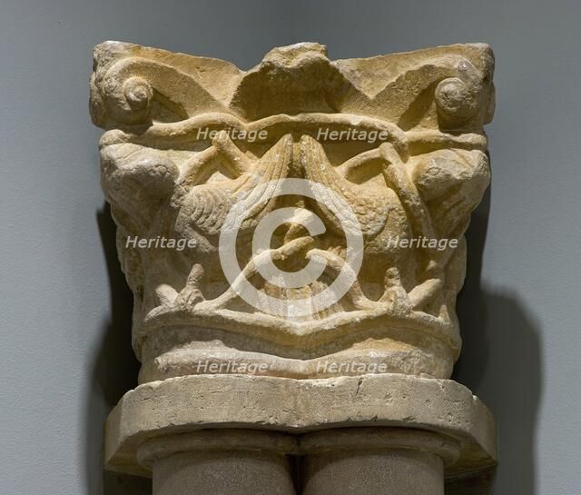 Capital Fragment with Addorsed Birds and Interlace, between 1160 and 1200. Creator: Unknown.