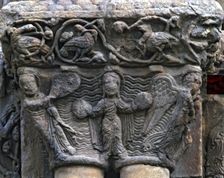 Capital of the Church of Santo Domingo de Soria, scene of Genesis, the Eternal Father separates t…