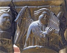 Capital of one of the Gothic galleries of the cloister built between (1387 - 1401) representing a…